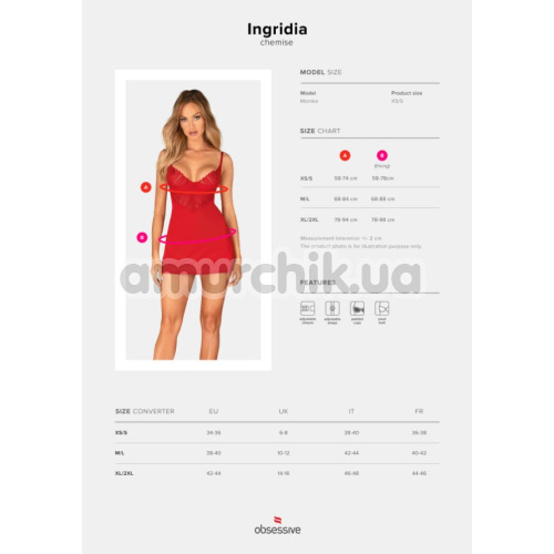 Комплект Obsessive Ingridia красный: пеньюар + трусики-стринги