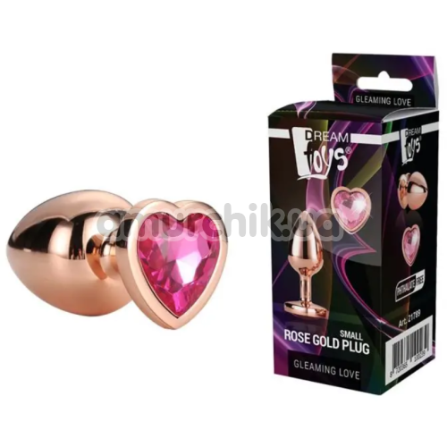 Анальная пробка с розовым кристаллом Gleaming Love Gold Plug Heart S, золотая