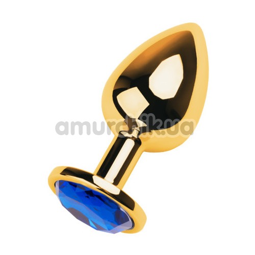 Анальная пробка с синим кристаллом Toyfa Metal 717006-6, золотая - Фото №1