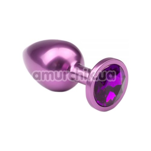 Анальна пробка з фіолетовим кристалом Purple Metal Luxe M - Фото №1