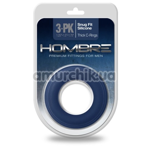 Набор эрекционных колец Hombre Snug Fit Silicone Thick C-Rings, синий
