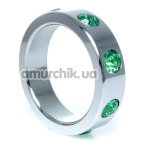 Эрекционное кольцо с зелеными кристаллами Boss Series Metal Ring Diamonds Large, серебряное - Фото №1
