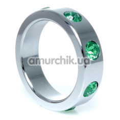 Эрекционное кольцо с зелеными кристаллами Boss Series Metal Ring Diamonds Large, серебряное - Фото №1
