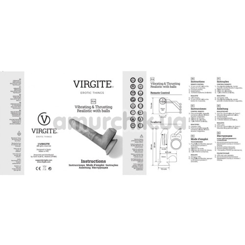 Вібратор з поштовхами Virgite Realistics Vibrating & Thrusting Realistic With Balls R14, тілесний