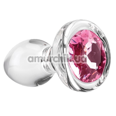 Анальная пробка с розовым кристаллом Adam & Eve Pink Gem Glass Plug Small, прозрачная - Фото №1
