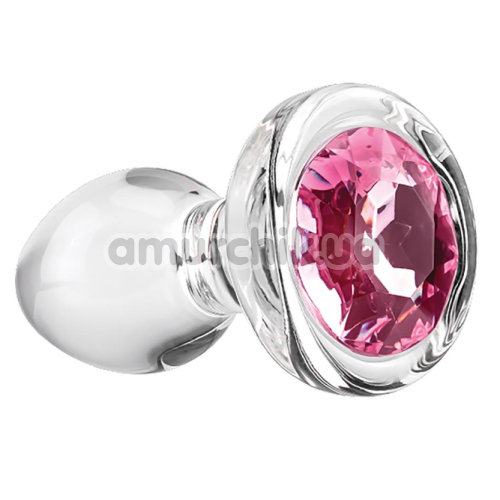 Анальная пробка с розовым кристаллом Adam & Eve Pink Gem Glass Plug Small, прозрачная - Фото №1