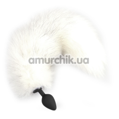 Анальная пробка с белым хвостиком Art Of Sex Silicone Butt Plug White Fox M, черная - Фото №1