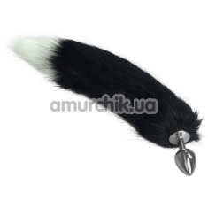 Анальная пробка c черно-белым хвостом Metal Anal Tail Large, серебряная - Фото №1