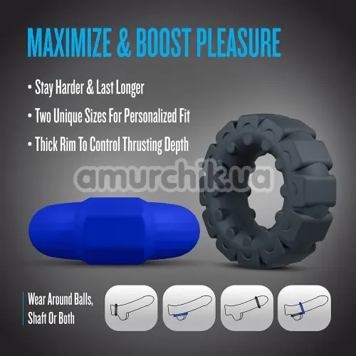 Набор из 2 эрекционных колец Performance Plus Engage 2-Ring Set, черно-синий