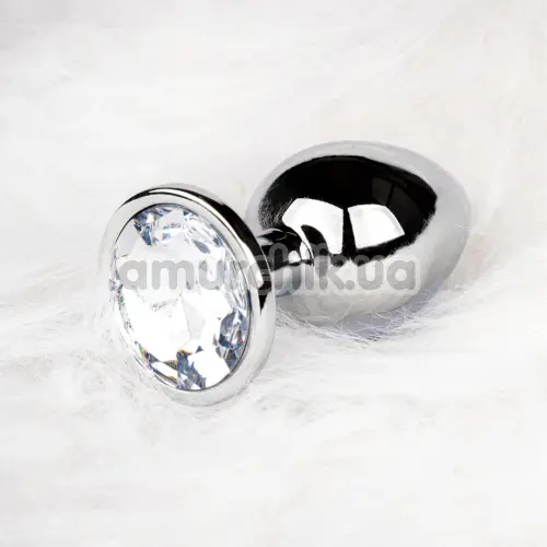 Анальная пробка с прозрачным кристаллом Ouch! Metal Butt Plug Small, серебряная