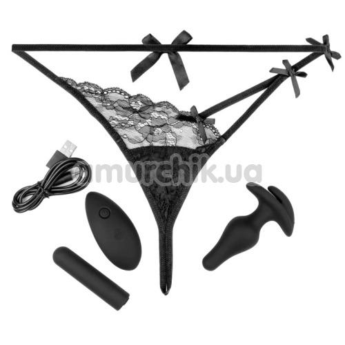 Трусики с анальной пробкой с вибрацией HookUp Panties Remote Bowtie Bikini, черные