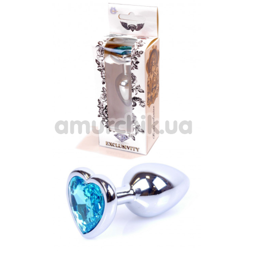 Анальная пробка с голубым кристаллом Exclusivity Jewellery Silver Heart Plug, серебряная