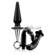 Набір з 3 анальних іграшок Menzstuff Silicone Butt Plug With Plated Rigid Handle, чорний - Фото №1