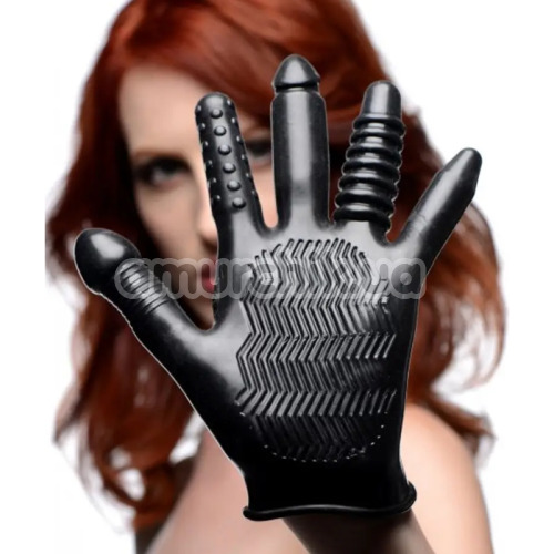Рукавичка для фістінгу Master Series Pleasure Poker Textured Glove, чорна - Фото №1