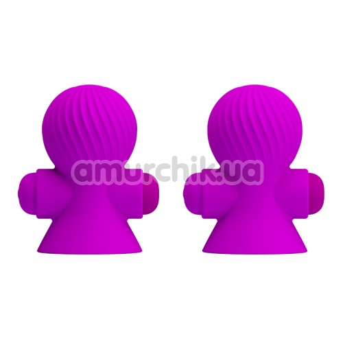 Вакуумні стимулятори для сосків з вібрацією Pretty Love Vibrating Nipple Suckers, фіолетові - Фото №1