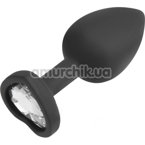 Анальная пробка с прозрачным кристаллом Silicone Jewelled Butt Plug Heart Small, черная