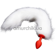 Анальна пробка з білим хвостом лисиці DS Fetish Anal Plug Silicone Faux Fur Fox Tail S, червона - Фото №1