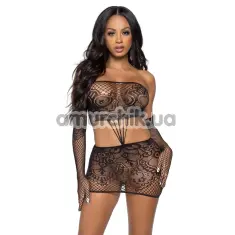 Комплект Leg Avenue Strappy Lace Dress and Matching Gloves, чорний: сукня + перчатки - Фото №1