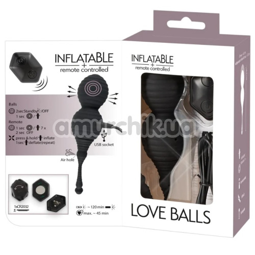 Вагінальні кульки з вібрацією Inflatable + Remote Controlled Love Balls, чорні