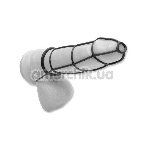 Набір з 4 предметів Cockcage & Ring Set: клітка для пеніса + ерекційні кільця, чорний