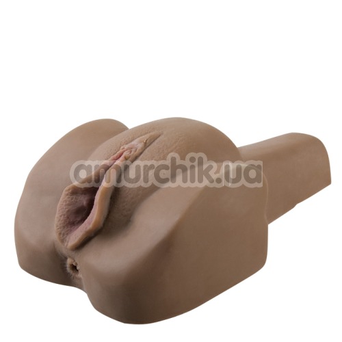 Искусственная вагина и анус с вибрацией Hot Heavenly Pussy, коричневая - Фото №1