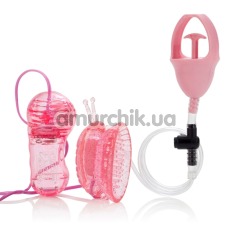 Вакуумная помпа с вибрацией для клитора Butterfly Clitoral Pump, розовая - Фото №1