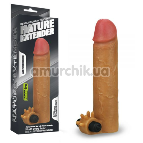 Насадка на пенис с вибрацией Revolutionary Silicone Nature Extender LV414101, коричневая