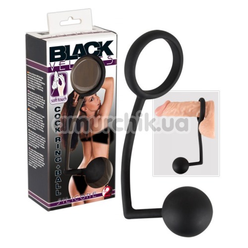 Эрекционное кольцо с анальным шариком Black Velvets Cock Ring + Ball, черное