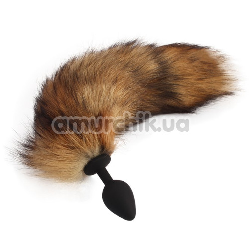 Анальна пробка з коричневим хвостом лисиці Fierce Euphoria Fuffy Anal Plug, чорна