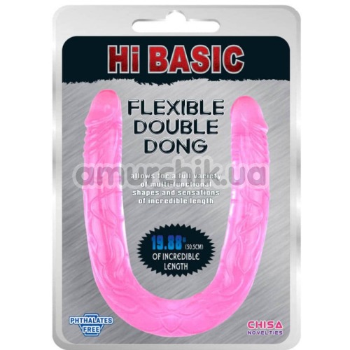 Двухконечный фаллоимитатор Hi Basic Flexible Double Dong, розовый