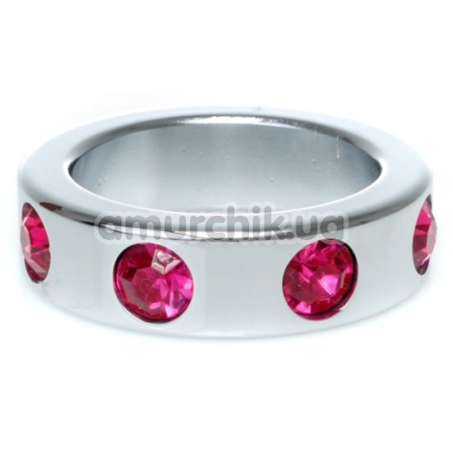Эрекционное кольцо с розовыми кристаллами Boss Series Metal Ring Diamonds Medium, серебряное