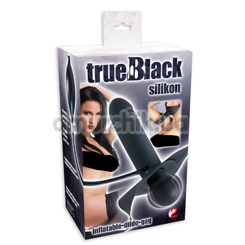 Кляп с фаллоимитатором True Black Silicon Inflatable Dildo Gag