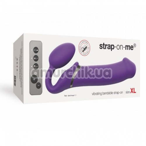 Безремневий страпон з вібрацією Strap-On-Me Vibrating Bendable Strap-On XL, фіолетовий