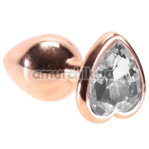 Анальная пробка с прозрачным кристаллом Rear Assets Rose Gold Heart S, розово-золотая