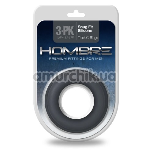 Набір ерекційних кілець Hombre Snug Fit Silicone Thick C-Rings, чорний