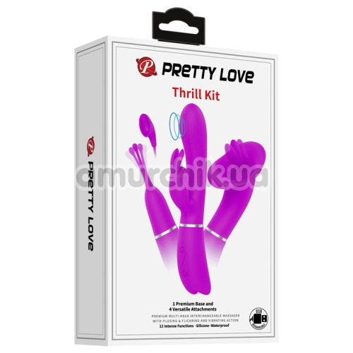 Вибратор с 4 насадками Pretty Love Thrill Kit, фиолетовый