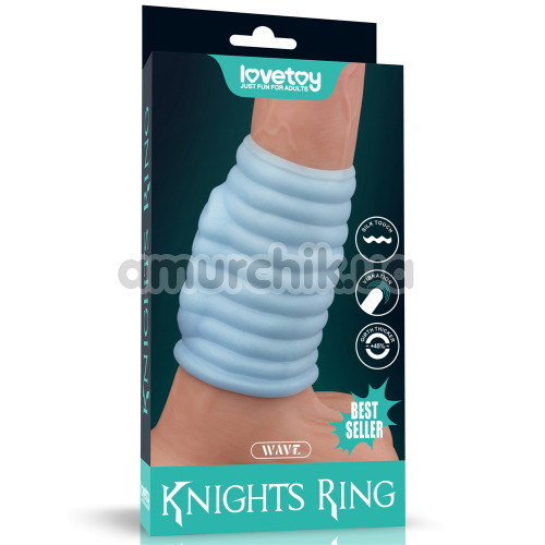 Насадка на пеніс з вібрацією Knights Ring Vibrating Wave, блакитна