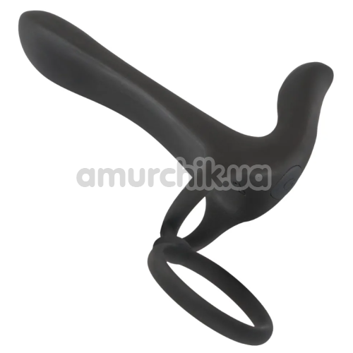 Насадка на пенис с эрекционным кольцом и вибрацией Black Velvets Couple's Vibrator, черная - Фото №1