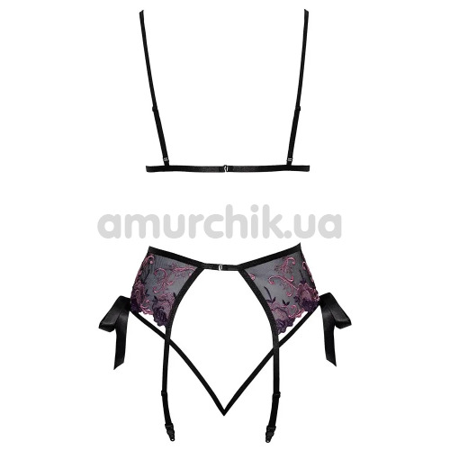 Комплект Kissable Embroidery Lingerie Set, фиолетовый: бюстгальтер + трусики-стринги + пояс для чулок
