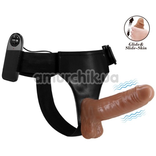 Страпон з вібрацією Ultra Passionate Harness Realdeal Penis Strap On, коричневий