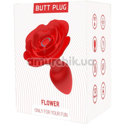 Анальна пробка з вібрацією і ротацією Boss Series Rotating Butt Plug Flower, червона