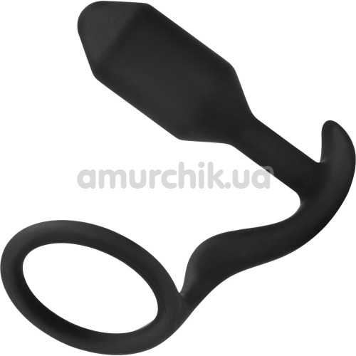 Анальна пробка з ерекційним кільцем B-Vibe Snug & Tug, чорна