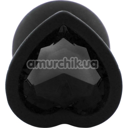 Анальна пробка з чорним кристалом Silicone Jewelled Butt Plug Heart Small, чорна