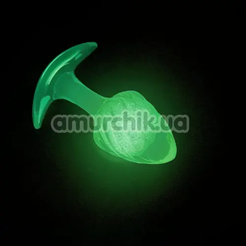 Анальная пробка Univibe Glow-In-Dark Ribbed S, фиолетовая