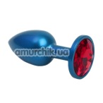 Анальная пробка с красным кристаллом SWAROVSKI Zcz, синяя матовая - Фото №1