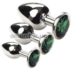 Набір з 3 анальних пробок з зеленим кристалом SWAROVSKI Silver Emerald, срібний - Фото №1