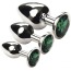 Набор из 3 анальных пробок с зеленым кристаллом SWAROVSKI Silver Emerald, серебряный - Фото №0