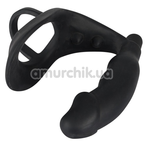Виброкольцо со стимулятором простаты Black Velvets Ring & Vibro Plug, черное