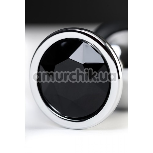 Анальна пробка з чорним кристалом Toyfa Metal 717011-5, срібна