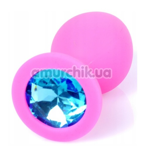 Анальная пробка с голубым кристаллом Exclusivity Jewellery Silicon Plug M, розовая